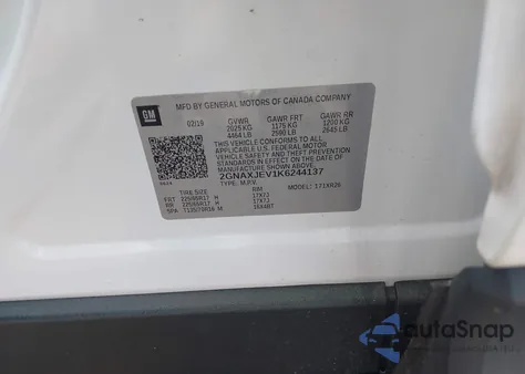 2019 Chevrolet Equinox Lt z USA, uszkodzony, nr VIN 2GNAXJEV1K6244137